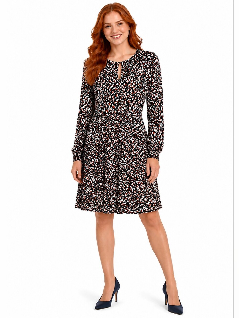 Allegra K Animal Print Dress with One Button & Loophole In Center, Size Large
